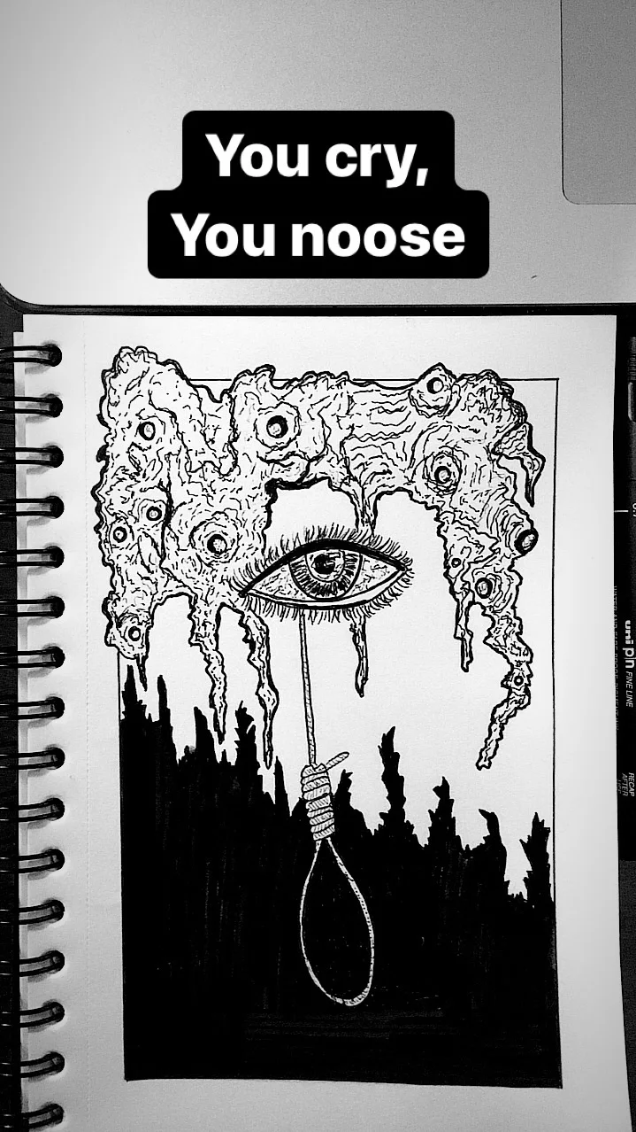 You cry, you noose, a drawing by Can Yıldız